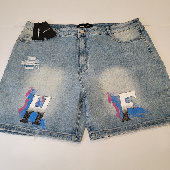 Homme + Femme Men'S Denim Logo Painted Distressed Shorts Size 42 NEW! - Picture 3 of 14